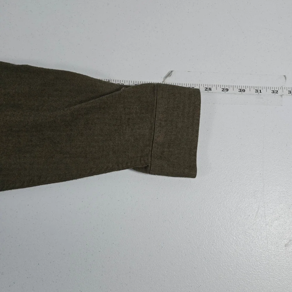 Banana Republic Mens XL Tailored Slim Fit Herringbone Utility Shirt Olive Brown